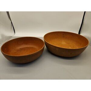 Vintage Ellingers  Agatized Wood INC Bowls Sheboygan Tan Used Lot Of 2